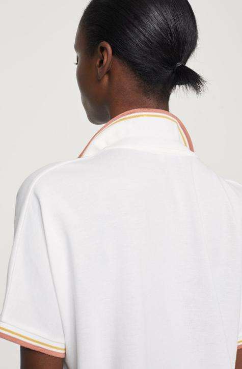 Women’s White Top Closed | Boxy polo shirt with overlapping shoulder made of soft piqué with modale content and flowing fall | Affairedefemmes.net