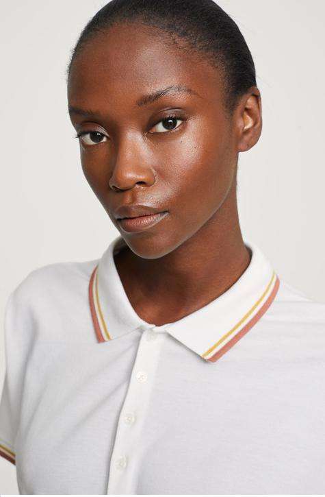 Women’s White Top Closed | Boxy polo shirt with overlapping shoulder made of soft piqué with modale content and flowing fall | Affairedefemmes.net