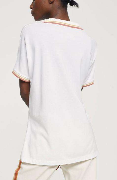Women’s White Top Closed | Boxy polo shirt with overlapping shoulder made of soft piqué with modale content and flowing fall | Affairedefemmes.net