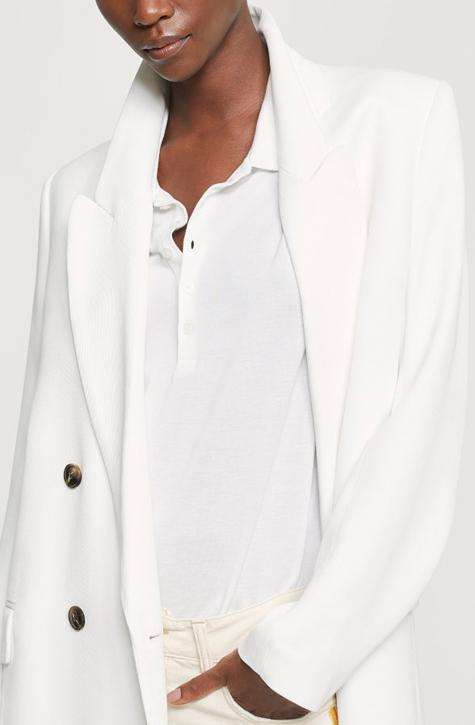 Women’s White Top Closed | Boxy polo shirt with overlapping shoulder made of soft piqué with modale content and flowing fall | Affairedefemmes.net