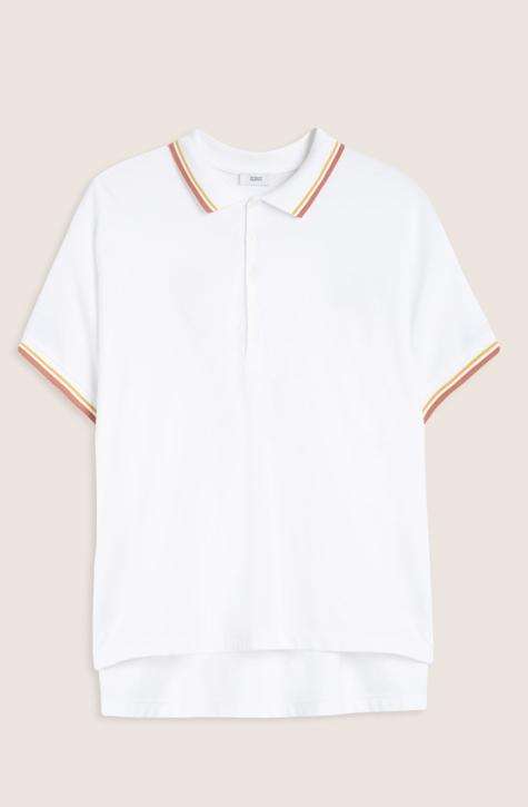 Women’s White Top Closed | Boxy polo shirt with overlapping shoulder made of soft piqué with modale content and flowing fall | Affairedefemmes.net