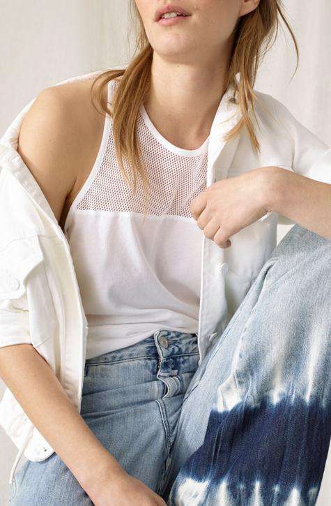 Tanktop with Mesh CLOSED Women's Top. white shade with transparent perfection | Local Same-day-Delivery, International Shipping | affairedefemmes.net