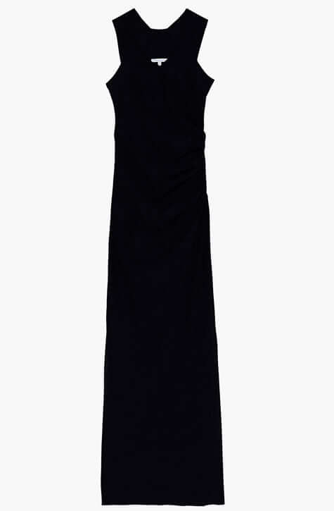 Long Black dress with gathering on the side for more flattering fit. Patrizia Pepe available at our digital boutique Affairedefemmes.net