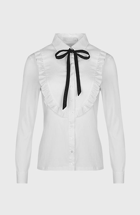 The MANUSCRIT is the perfect white shirt to complete your look. Featuring a large textured bib detail that is framed with a single ruffle. The classic collar, button placket and French cuffs that allow for cufflinks are cotton voile