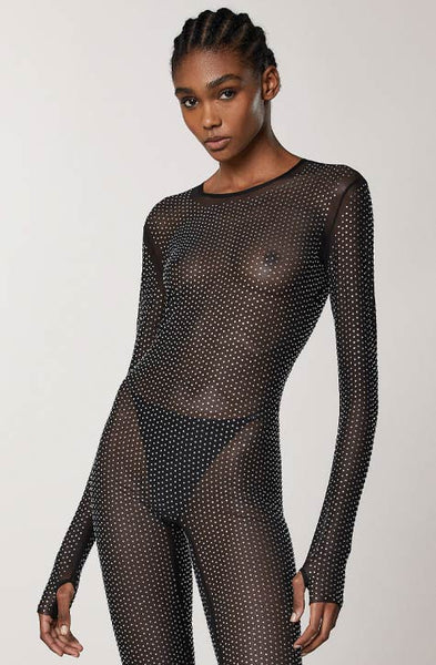 Black & Crystal Long-Sleeved Tulle jumpsuit