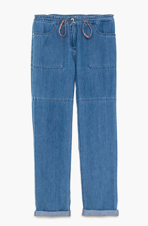 Light blue slim fit Jeans with drawstring belt waist. Patrizia Pepe available at our digital boutique Affairedefemmes.net